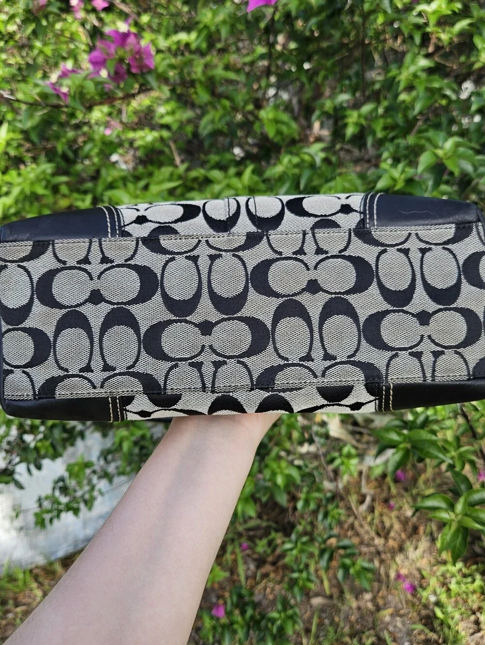 Coach Hampton F13066 Black Signature Jacquard Turnlock Flap Shoulder Bag